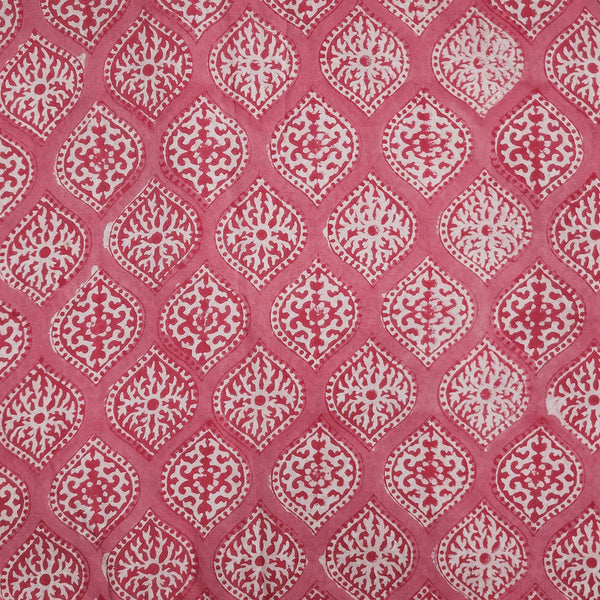 Precut 1.65 Meter Pure Cotton Jaipuri Pink With Pink Intricate Motifs Hand Block Print Fabric