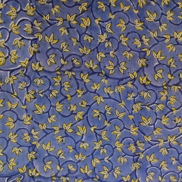 Pre Cut 2 Meter Pure Cotton Jaipuri Purple With Small Yellow Leaves Jaal Hand Block Print Fabric