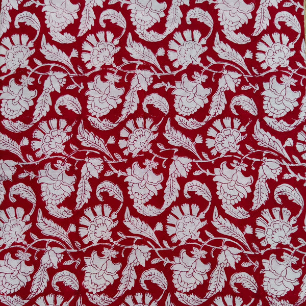 Pure Cotton Jaipuri Red With White Jaal Hand Block Print Blouse Fabric ( 85 cm )