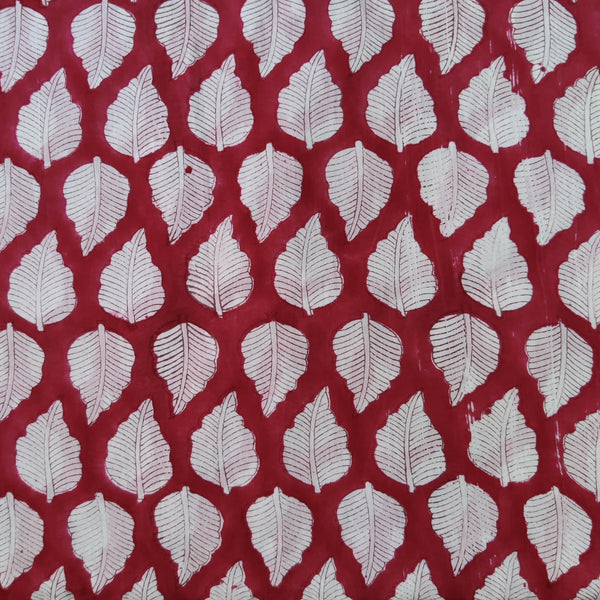 Pure Cotton Jaipuri Red With White Leaf Hand Block Print Fabric