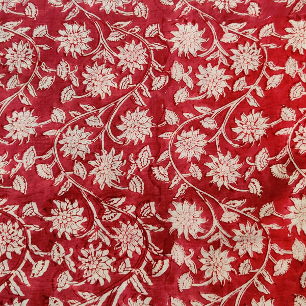 Pure Cotton Jaipuri Reddish Mauve With Wild Flower Jaal Hand Block Print blouse Fabric ( 1.18 meter )