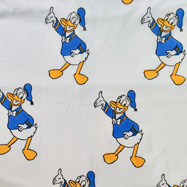 Pure Cotton Jaipuri White With Donald Duck Hand Block Print Blouse Fabric ( 1 Meter )