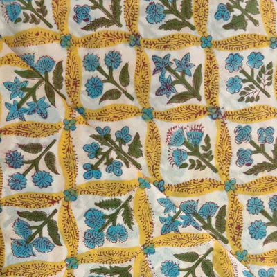 Pure Cotton Jaipuri White With Plant In The Window Hand Block Print Blouse Fabric ( 0.95 cm )