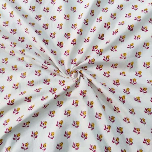 Pure Cotton Jaipuri White With Very Very Tiny Motifs Hand Block Print Bouse Fabric ( 85 Cm )