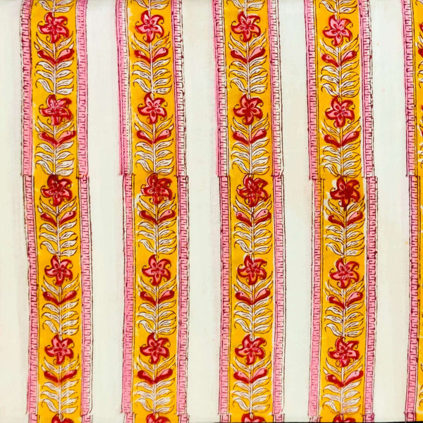 Pure Cotton Jaipuri White With  Yellow Red Intricate Border Hand Block Print Blouse Fabric ( 85 CM )