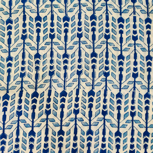 Pure Cotton Jaipuri With Light Blue And Dark Blue Tribal Stripes Hand Block Print Blouse Fabric  ( 90 Cm )