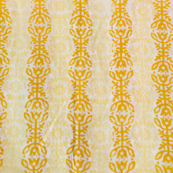 Pure Cotton Jaipuri Yellow Patterned Stripes Hand Block Print Fabric