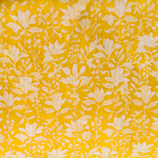 Pure Cotton Jaipuri Yellow With Lily Jaal Hand Block print Fabric