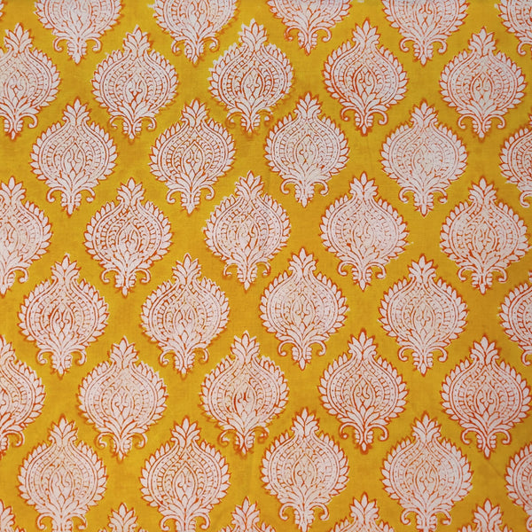 Pure Cotton Jaipuri Yellow With Tribal Motif Hand Block Print Fabric