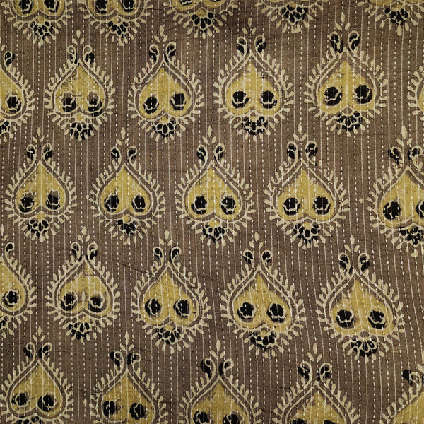 Pure Cotton Kaatha Ajrak Mehendi Brown Paan Motif Hand Block Print Fabric