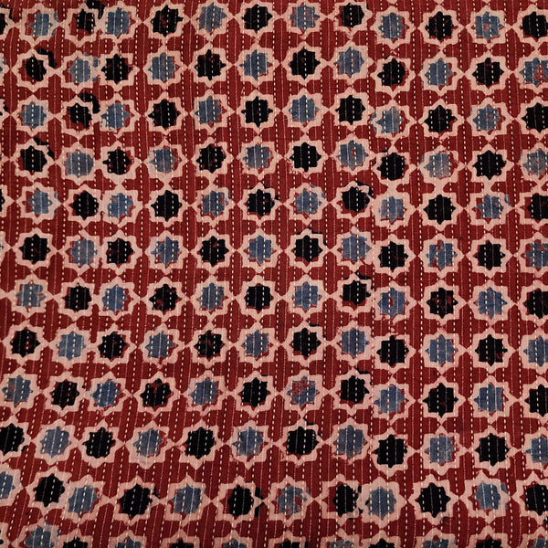 Pure Cotton Kaatha Ajrak Rust All Stars Motif Hand Block Print Fabric