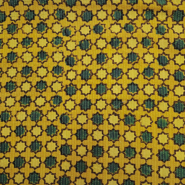 Pure Cotton Kaatha Ajrak Turmeric Dyed All Stars Motif Hand Block Print Fabric