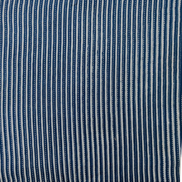 Pure Cotton Kaatha Navy With Cream Stripes Hand Block Print Fabric