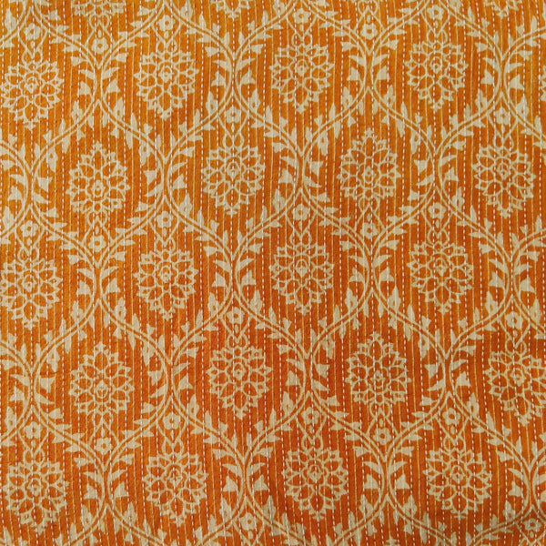 Pure Cotton Kaatha Orange With Cream Jaali Hand Block Print Fabric