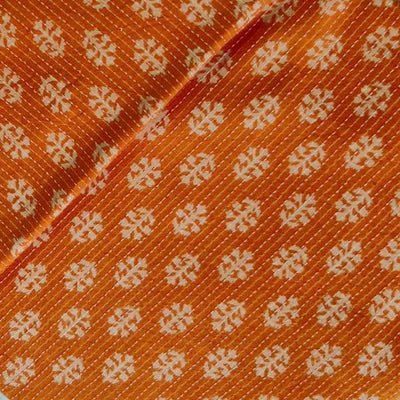 Pure Cotton Kaatha Orange With Cream Plant Hand Block Print Blouse Fabric ( 80 cm )