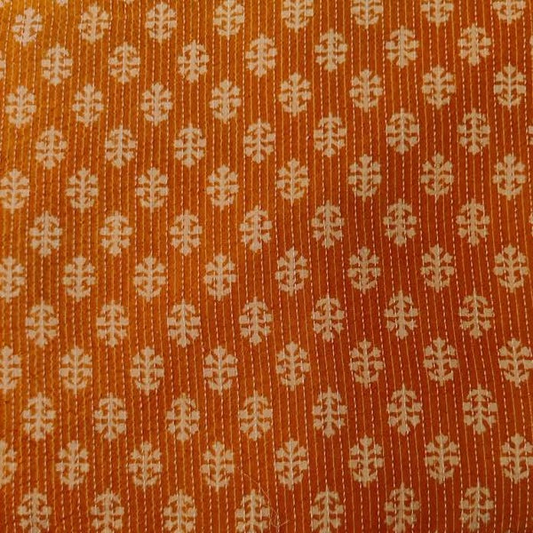 Pure Cotton Kaatha Orange With Cream Plant Hand Block Print Fabric