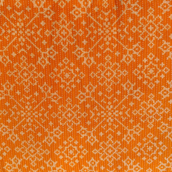 Pure Cotton Kaatha Orange With Cream Star Geometry Hand Block Print Fabric