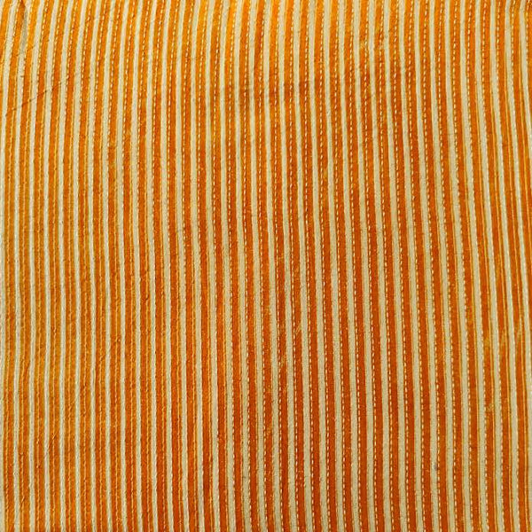 Pure Cotton Kaatha Orange With Cream Stripes Hand Block Print Fabric