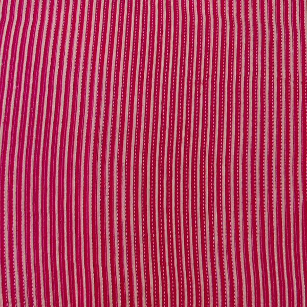 Pure Cotton Kaatha Pink With Cream Stripes Hand Block Print Fabric