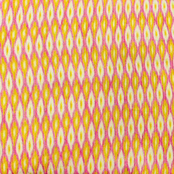 Pure Cotton Kaatha Pink Yellow Cream Ikkat Pattern Fabric