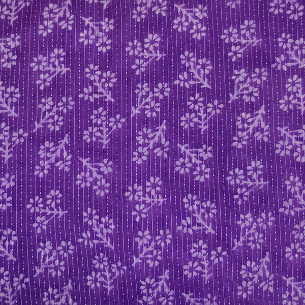 Pure Cotton Kaatha Purple With Tiny Fowers Hand Block Print Fabric