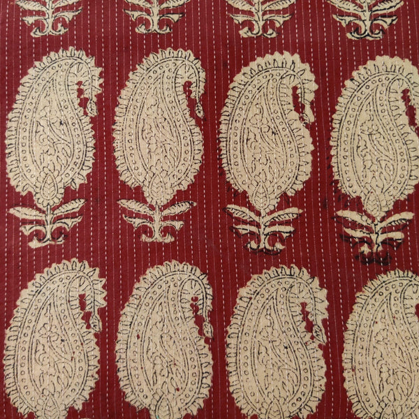 Pure Cotton Kaatha Rust With Beige Kairi Hand Block Print Fabric