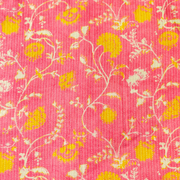 Pure Cotton Kaatha Soft Pink With Yellow Jaal Fabric