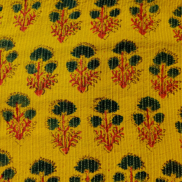 Pure Cotton Kaatha Turmeric Dyed With Dahlia Hand Block Print Fabric