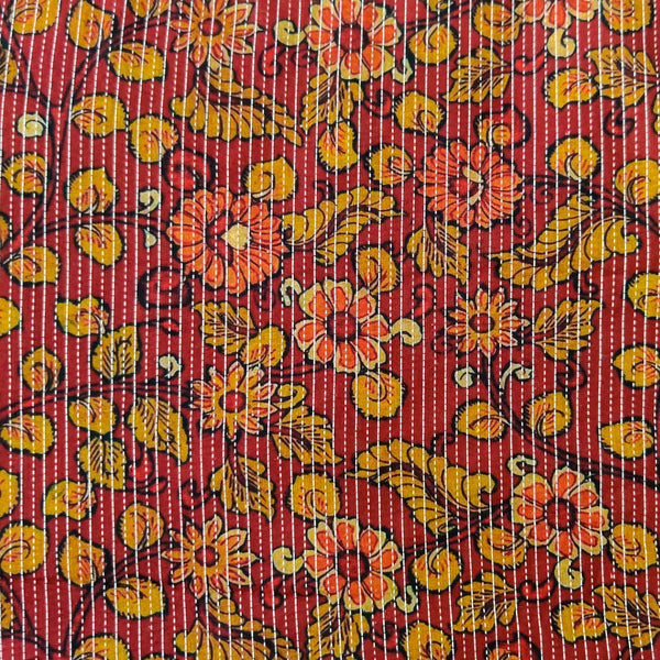 Pure Cotton Kaatha With Mustard Kalamkari Flower Jaal Fabric