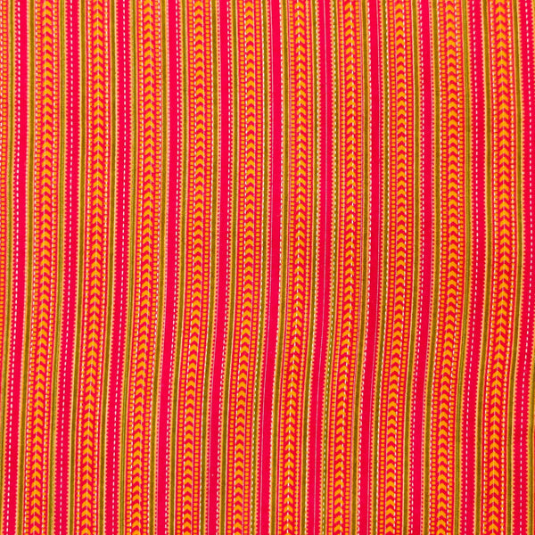 Pure Cotton Kaatha With Pink Yellow Green Intricate Stripes Print Fabric