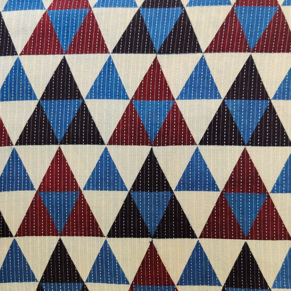 Pure Cotton Kaatha With Shades Of Blue With Black Maroon Interlocked Triangles Hand Block Print Fabric