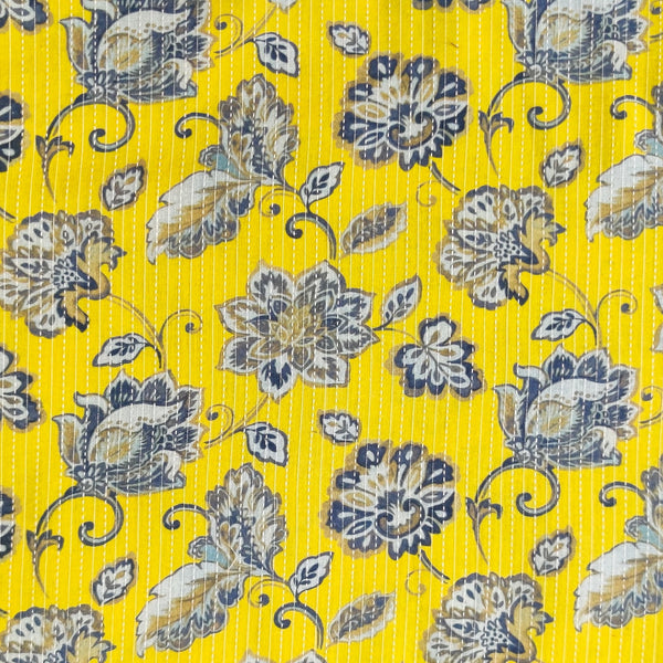 Pure Cotton Kaatha Yellow With Grey Jaal Fabric