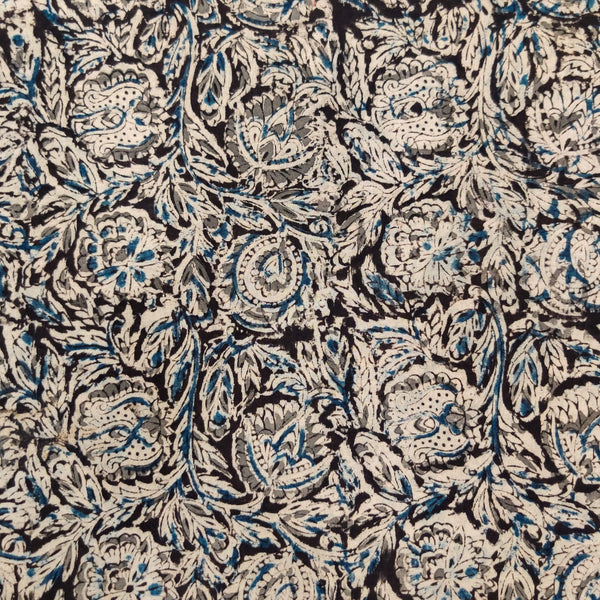 Pure Cotton Kalamkari Cream With Traditional Leaves And Flowers Closely Packed Jaal Hand Block Print Fabric