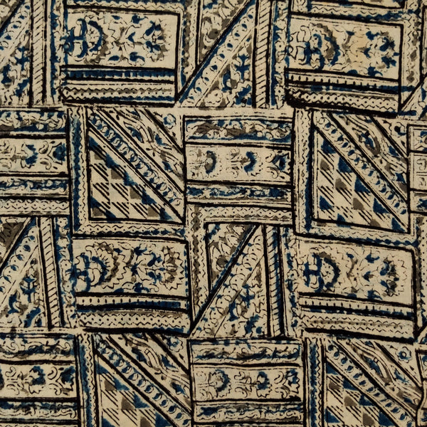 Pure Cotton Kalamkari Cream With Tribal Art Geometric Print Hand Block Print Fabric