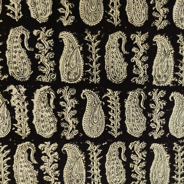 Pure Cotton Kalamkari Dull Black With Intricate Kairi And A Creaper Hand Block Print Blouse Piece Fabric ( 80 cm )