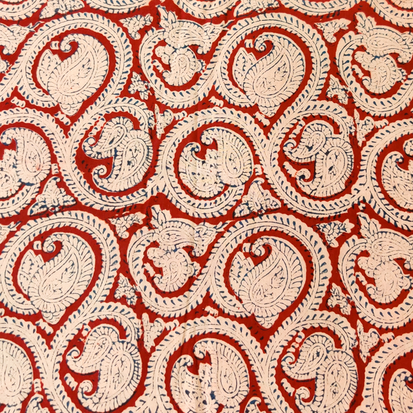 Pure Cotton Kalamkari Intricate Curvy Kairi Creaper Hand Block Print Fabric