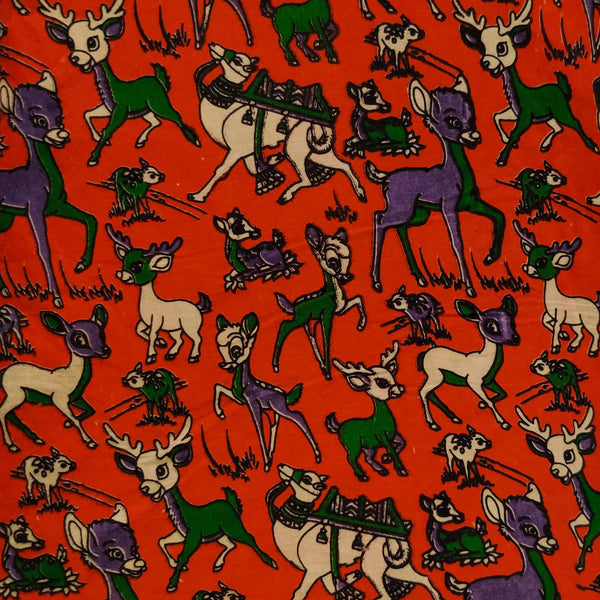 Pure Cotton Kalamkari Orange  With Deers And Camels Print Fabric