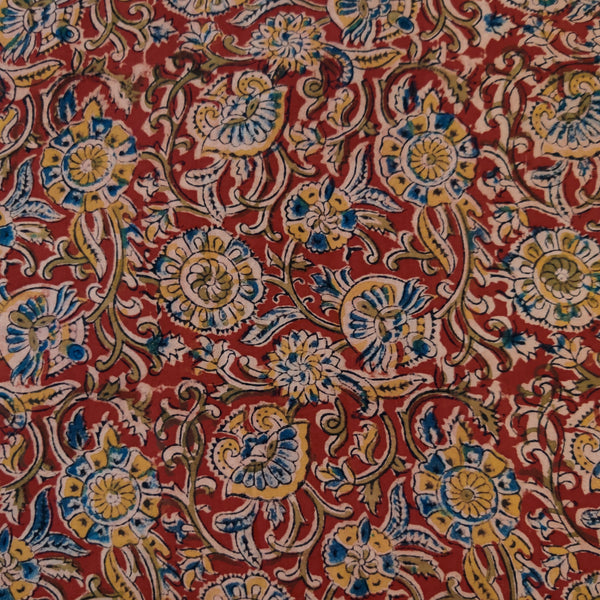 Pure Cotton Kalamkari Rusted with Green Mustrad Wild Flower