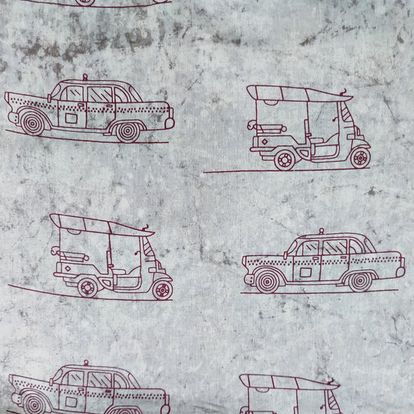 Pure Cotton Kashish Marble With Rust Vehicles Hand Block Print Fabric