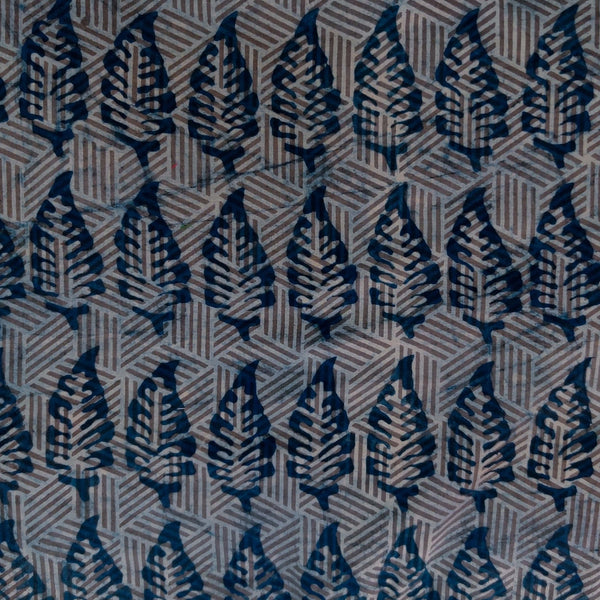 Pure Cotton Kashish Self Design With Indigo Leaf Hand Block Print Fabric