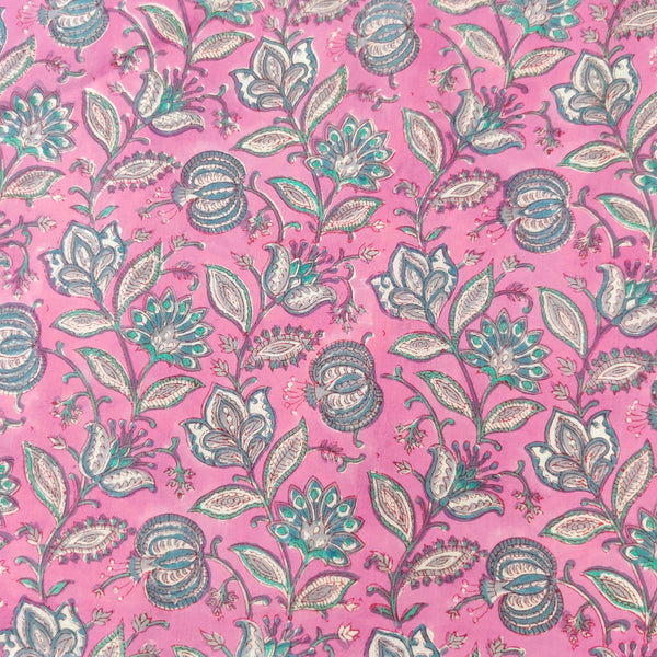 Pure Cotton Lavender Pink Jaipuri With Fruit Jaal Hand Block Print Fabric