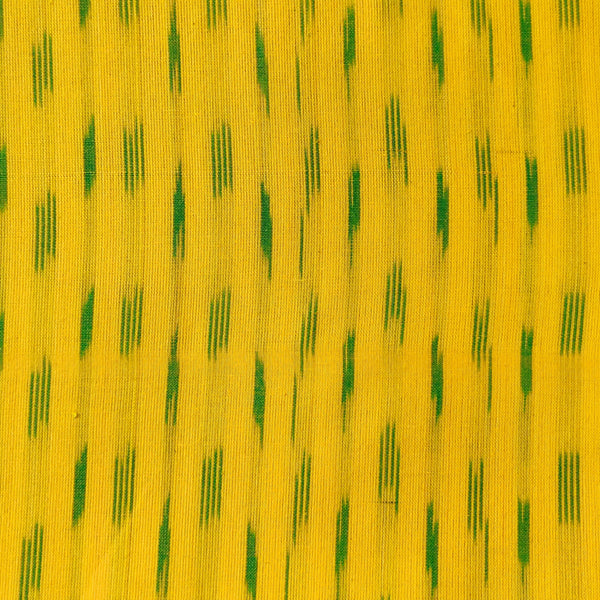 Pure Cotton Lemon Ikkat With Green Tiny Weave Woven Fabric