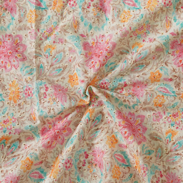 Pure Cotton Light Beige With Pastel Floral Printed Fabric