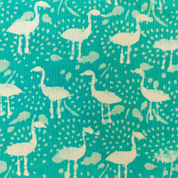 Pure Cotton Light Blue Kaatha With White Ibis Hand Block Print Fabric