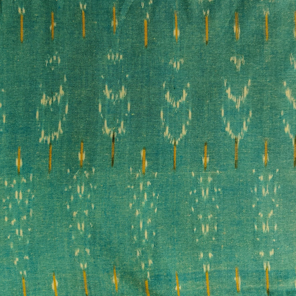 Pure Cotton Light Blue With A Hint Of Yellow Ikkat With Cream Mustard Tree Motif Woven Fabric