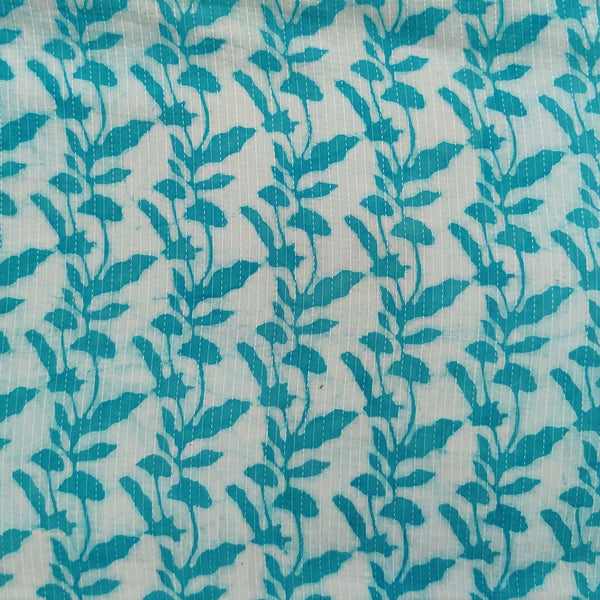 Pure Cotton Light Dabu Blue With Creeper Stripes Hand Block Print Fabric