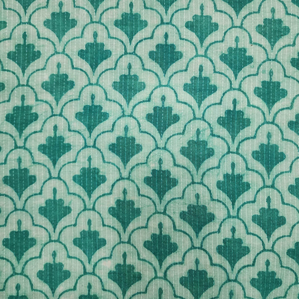 Pure Cotton Light Dabu Kaatha With Sea Green Jaali Hand Block Print Fabric