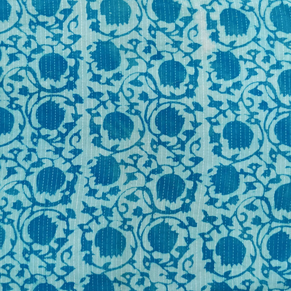 Pure Cotton Light Dabu Light Blue Kaatha With Lotus Jaal Hand Block Print Fabric