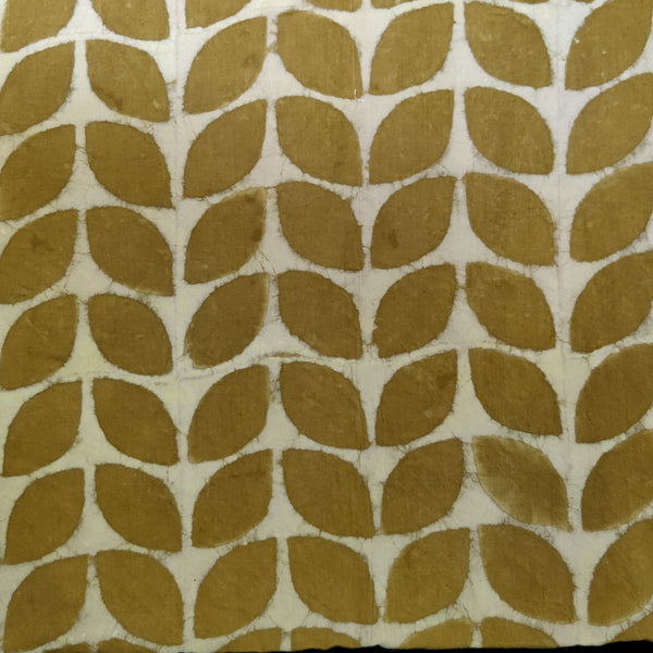 Pure Cotton Light Dabu Mustard With Leaves Hand Block Print Fabric