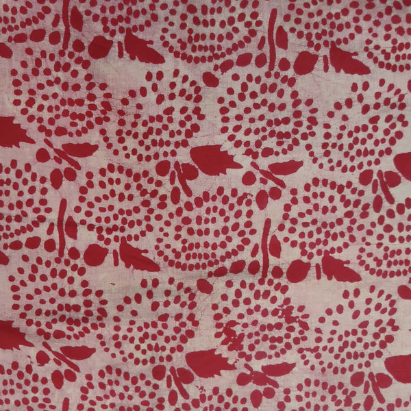 Pure Cotton Light Dabu Peachy Red With Fruity Jaal Hand Block Print Fabric